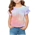 thumbnail image 2 of HAOTAGS Girls Tops with Cute Ruffle Sleeve(5-13) Round Neck Tie-dye Print T-shirts Purple Size 7 Years, 2 of 6