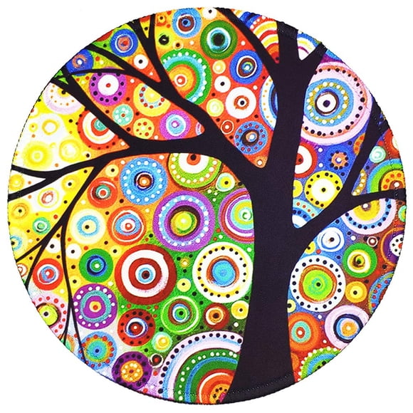 BOSOBO Mouse Pad, Beautiful Round Mouse Mat with Design Tree of Life, Small Circular Mousepad, Non-slip Rubber Mouse Pad with Stitched Edges, Cute Office Mouse Pad for Girls and Women, 7.9 x 7.9 Inch