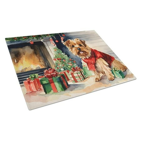 

0.2 x 15 x 12 in. Norfolk Terrier Cozy Christmas Glass Cutting Board Large