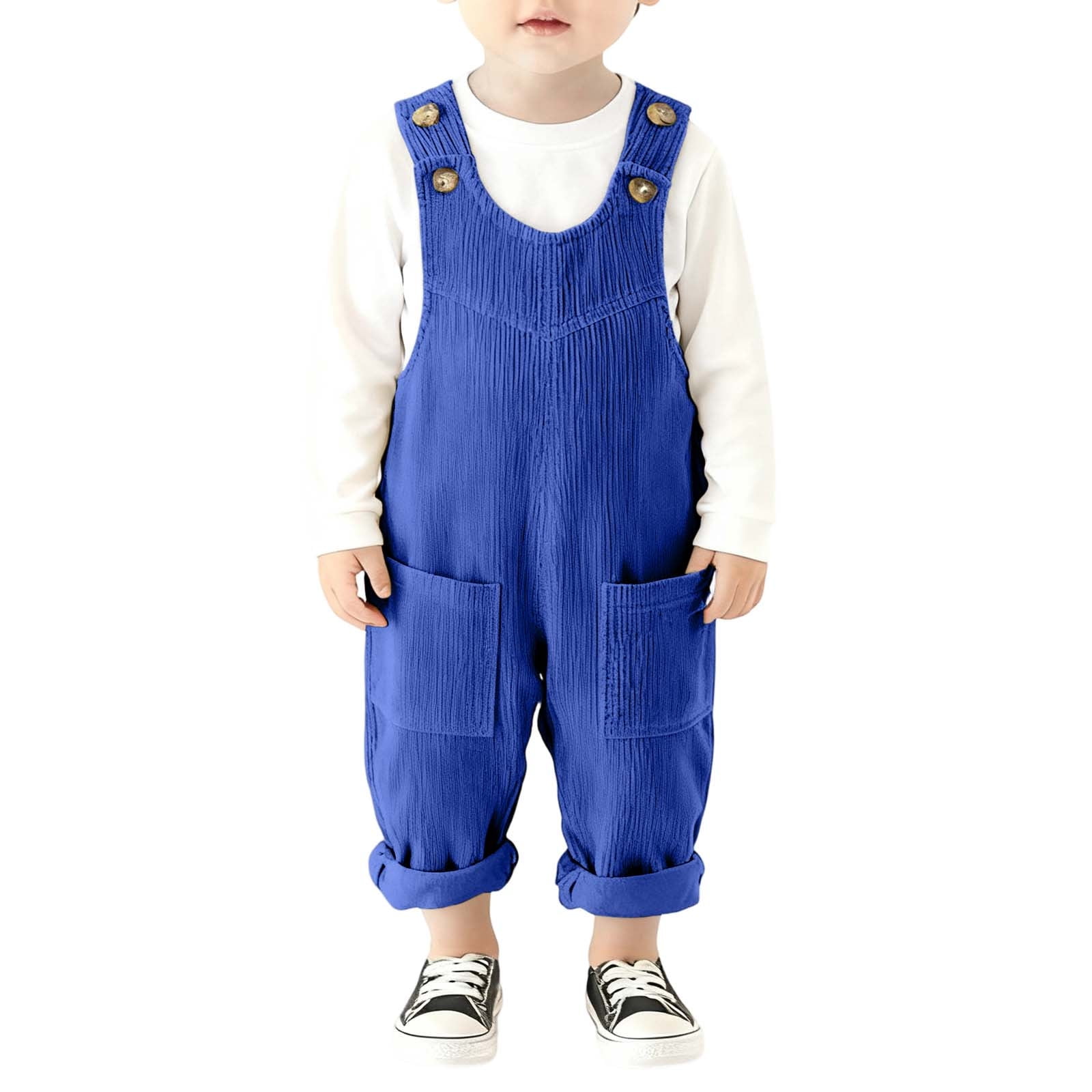 Ulitacool Boys Rompers 6-12 Months Round Neck Corduroy Onesies Overall With Adjustable Straps And Convenient Snap Closure Sleeveless Jumpsuit Retro Clothes Blue