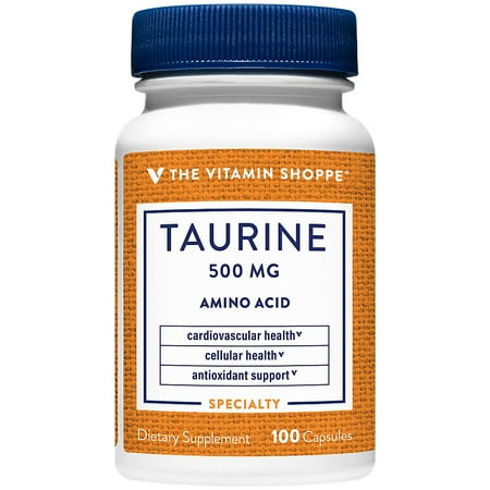 The Vitamin Shoppe Taurine 500MG, A Free Form Amino Acid, Antioxidant that Supports Cellular and Cardiovascular Health with Vitamin B6, Brain and Memory Support (100 Capsules)