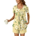 thumbnail image 2 of Simua Two Piece Summer Cooling Pajamas for Women, Women's Cute Printed Button Round Neck Short Sleeve Shirts with Shorts Loose Nightwear Pjs Set, Size S-XXXL, 2 of 6