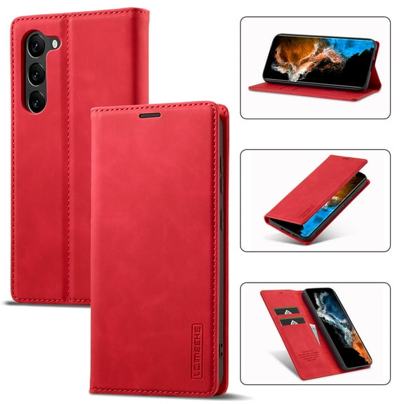 SaniMore for Samsung Galaxy S23 Plus 2023 Case, Prumiem PU Leather Wallet Kickstand Cover Magnetic Flip Design Card Slots Shockproof Anti-drop TPU Full Body Protective Shell For Galaxy S23 Plus, Red
