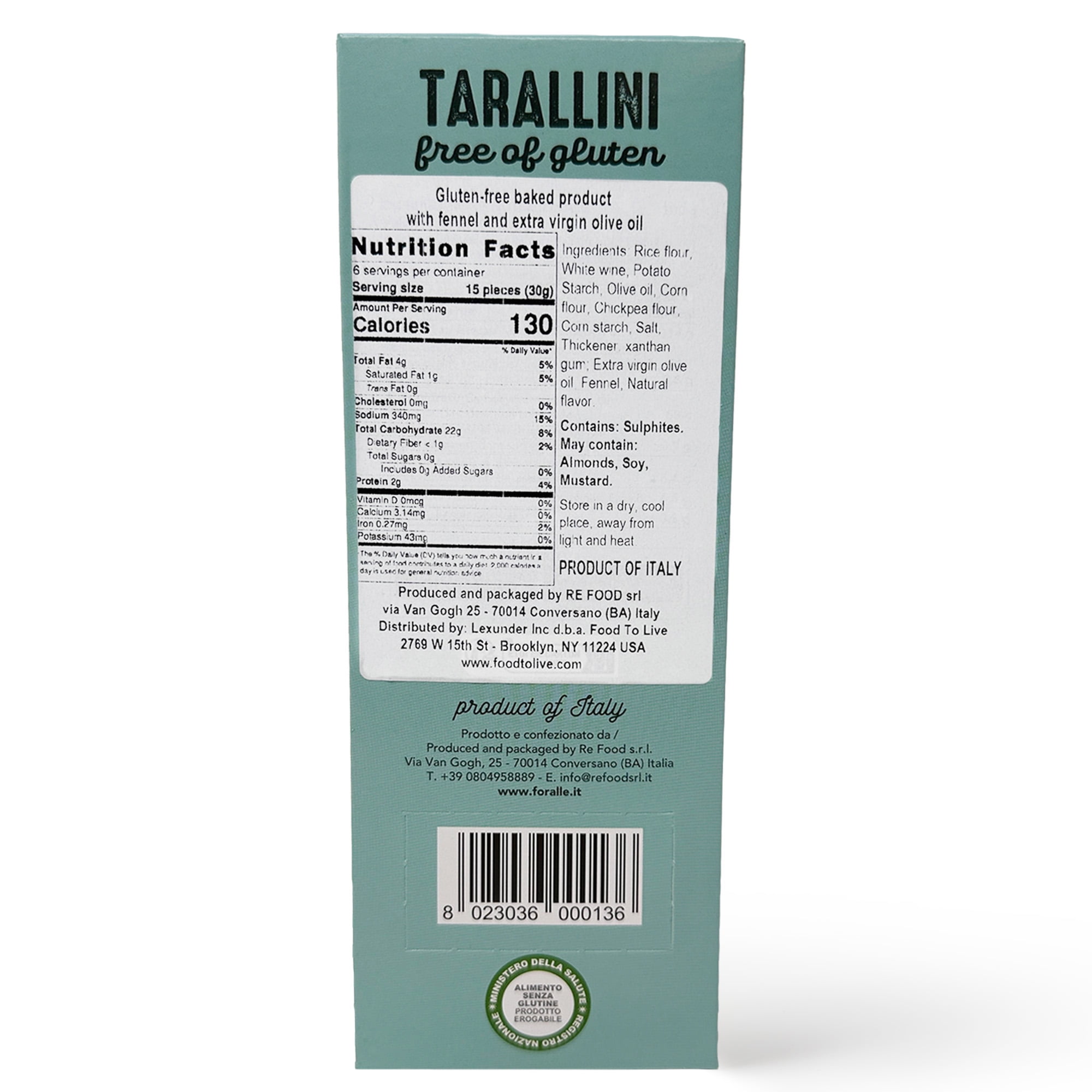 For Alle Gluten-Free Tarallini with Fennel and Extra Virgin Olive Oil, 6x1.05 oz (6.34 oz) – Traditional Italian Pugliese Snack. Oven-Baked. Vegan. Cholesterol-Free. (Pack of 4)