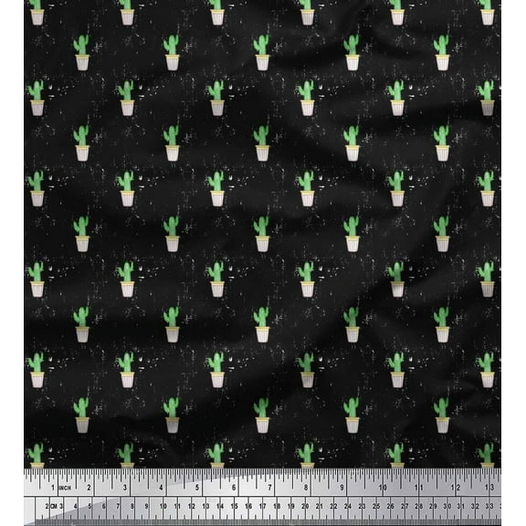 Soimoi Cotton Duck Fabric Pot & Cactus Tree Print Fabric by The Yard 42 Inch Wide