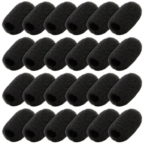 24 Pack Microphone Headset Windscreen Covers - Mini Foam Wind Guard Screens for Wireless Lavalier and Lapel Mic, Noise Reduction Muff (Black, 0.8 Inch)