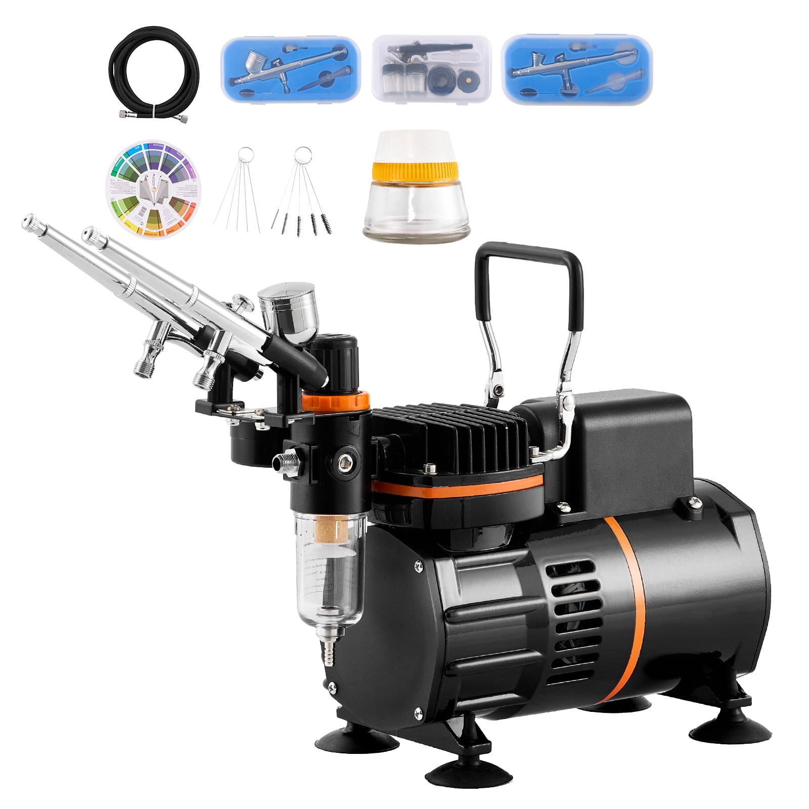 KFFKFF Airbrush Kit, Twin Fan Air Pump Advanced Airbrushing Kit inclusive of 3 Airbrush Tools, Stand, Colour Blend Wheel, Brush Cleaning Kit, Ideal for Artistic Nail, Cookie, Tattoo, Makeup