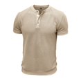thumbnail image 4 of CIENVNSTG Mens Waffle Henley Shirts Crew Neck 3 Button Collarless Solid Color Short Sleeve Basic Soft Breathable Fabric Casual Lightweight Tops Suitable For Summer Daily Wear Apparel Beige L, 4 of 5
