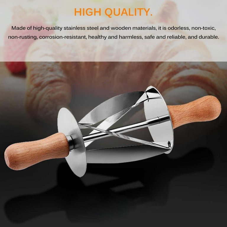 Croissant Cutter Roller Pin Wood Handles Stainless Steel Rolling Dough Knife