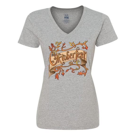 Inktastic Oktoberfest Banner with Orange Autumn Leaves Women's V-Neck T-Shirt