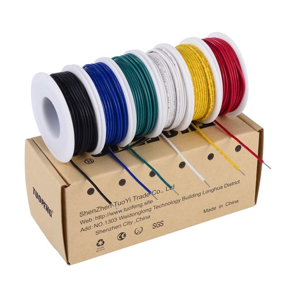 Cable de conexión TUOFENG 22 AWG de núcleo sólido de 30 pies/9 m, 6 colores, PVC