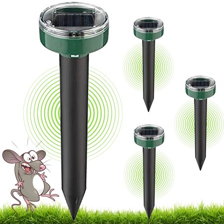 Mole Repellent Solar Powered 4 Pack  Ultrasonic Gopher Repeller Stake  Sonic Mole Deterrent Spikes  Snake Gopher Vole Repellent for Lawn  Gopher Deterrent Groundhog Repeller Repelling Mole Mouse Snake