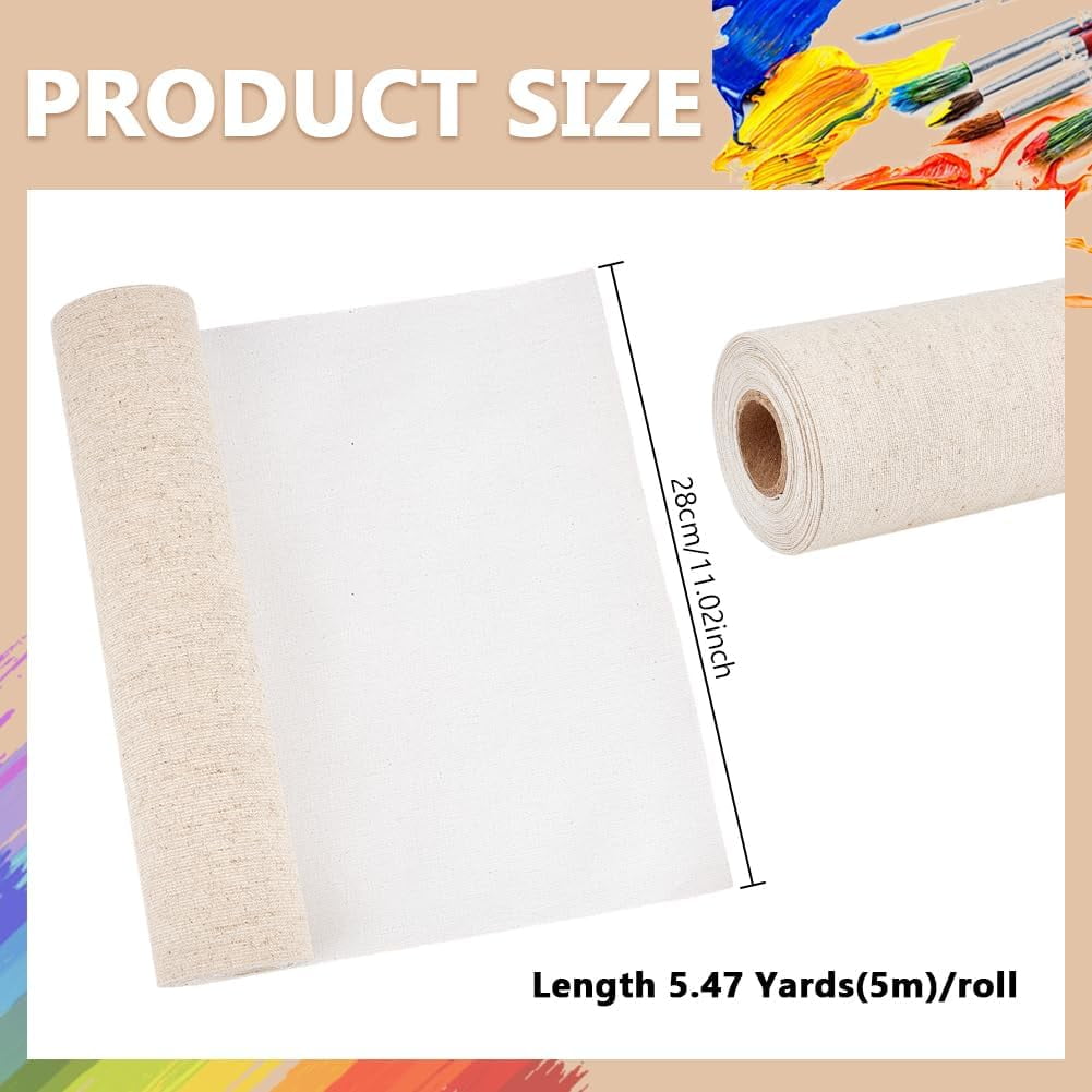 5.5 Yards x 11 Inch Canvas Roll Linen Four Primed Canvas Roll Artist Canvas for Gesso Art Painting Oil Painting Backdrop Decoration 0.3mm Thick diy