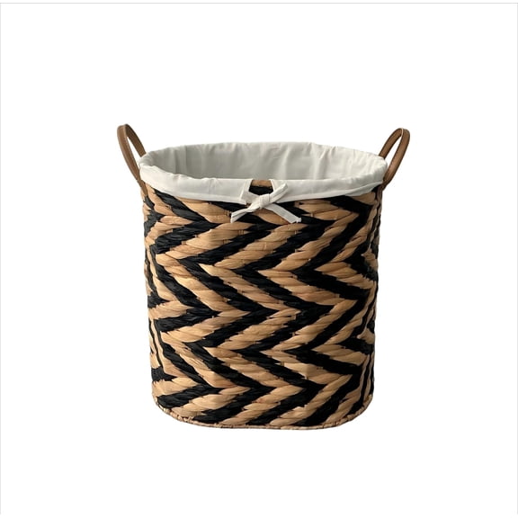 1PC Shelf Laundry Basket Household Essentials Basket with Stripes, Natural And Black Handwoven With Natural Texture And Timeless Style, They Bring Warmth, Order, And SophisticationTo Any Space