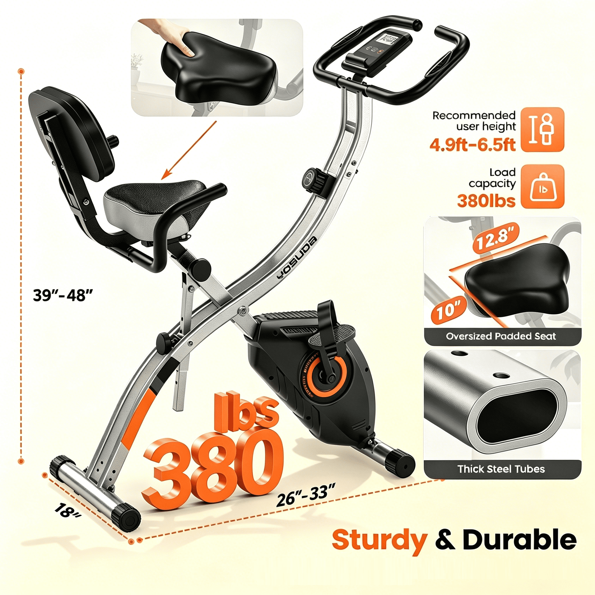 YOSUDA 5in1 Folding Exercise Bike Indoor Exercise Bicycle with 16-Level Magnetic Resistance and 380LB Capacity