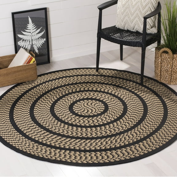 SAFAVIEH Braided Tanisha Bordered Reversible Area Rug, Beige/Black, 3' x 3' Round