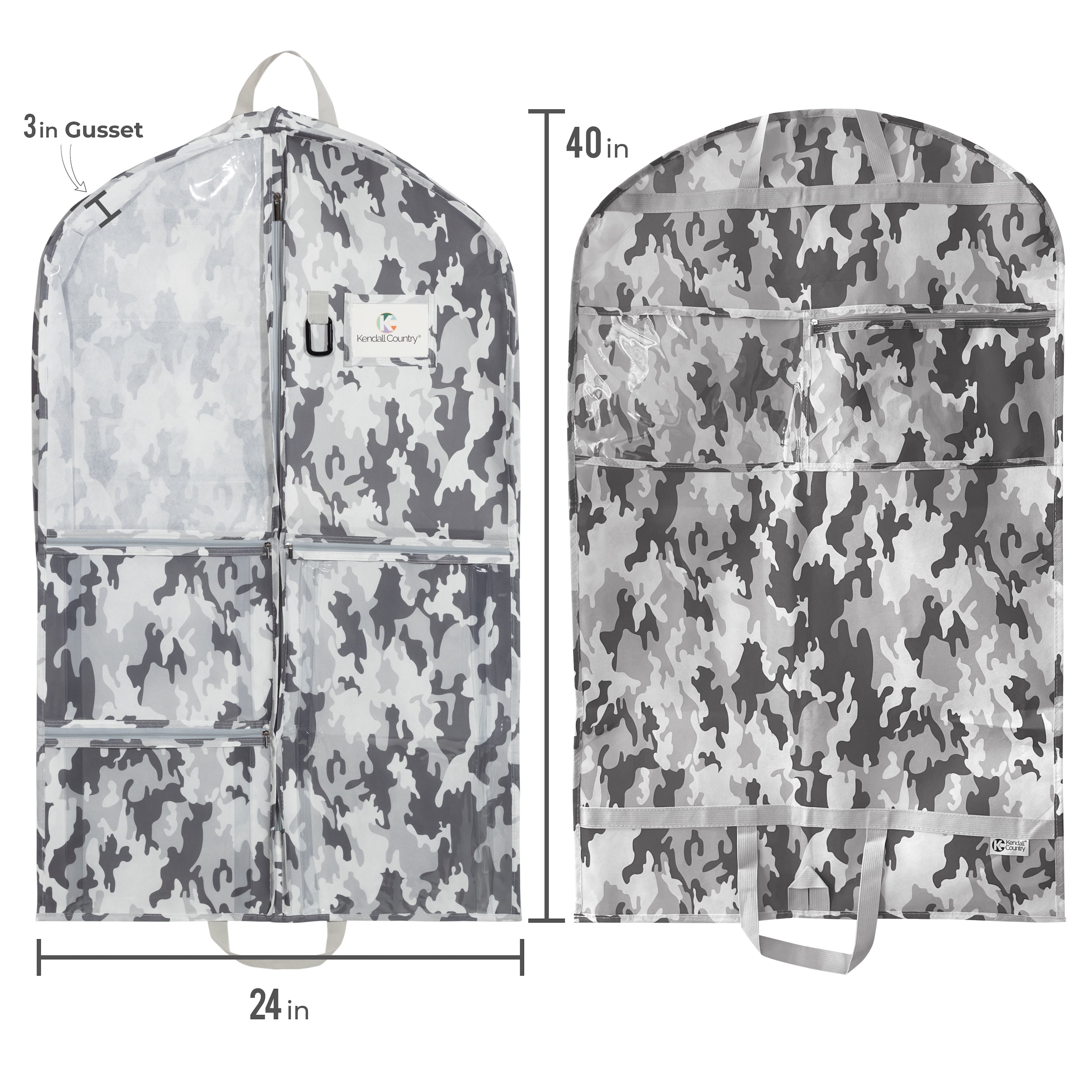 Kendall Country Dance Garment Bag Costume Organizer for Dancers, Beauty Pageants, Sports, Gymnasts, Figure Skaters, Travel and more - Camo Grey 40 inch Long
