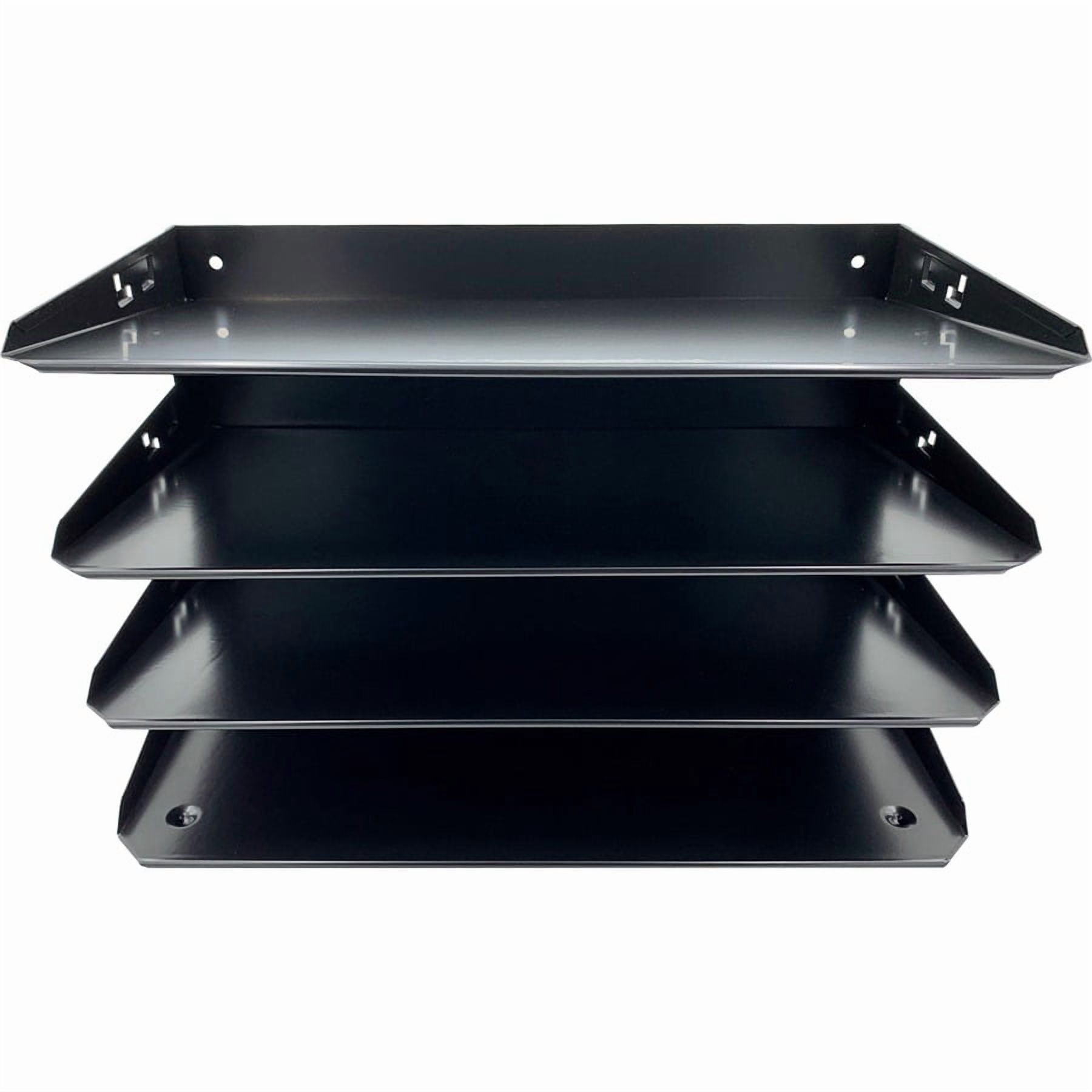Huron Desktop Horizontal 4-Slot Legal File Organizer, Black Steel