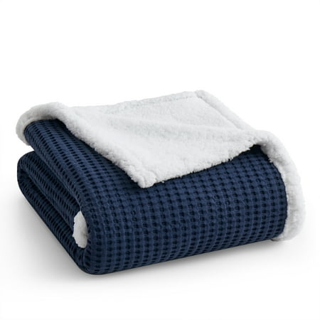 Levtex Home - Mills Waffle - Sherpa Throw - Navy Cotton Waffle - Quilt Size (50x60in.)