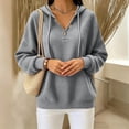 thumbnail image 3 of MexChoioe Womens Hooded Sweatshirt Waffle Knit Henley V Neck Button Placket Drawstring Hood Long Sleeve Pullover Hoodie, 3 of 6