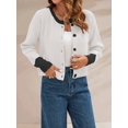 thumbnail image 5 of Women'S Cropped Cardigan Sweaters Fall Long Sleeve Open Front Button Down Color Block Knit Outwear Coats White S, 5 of 8