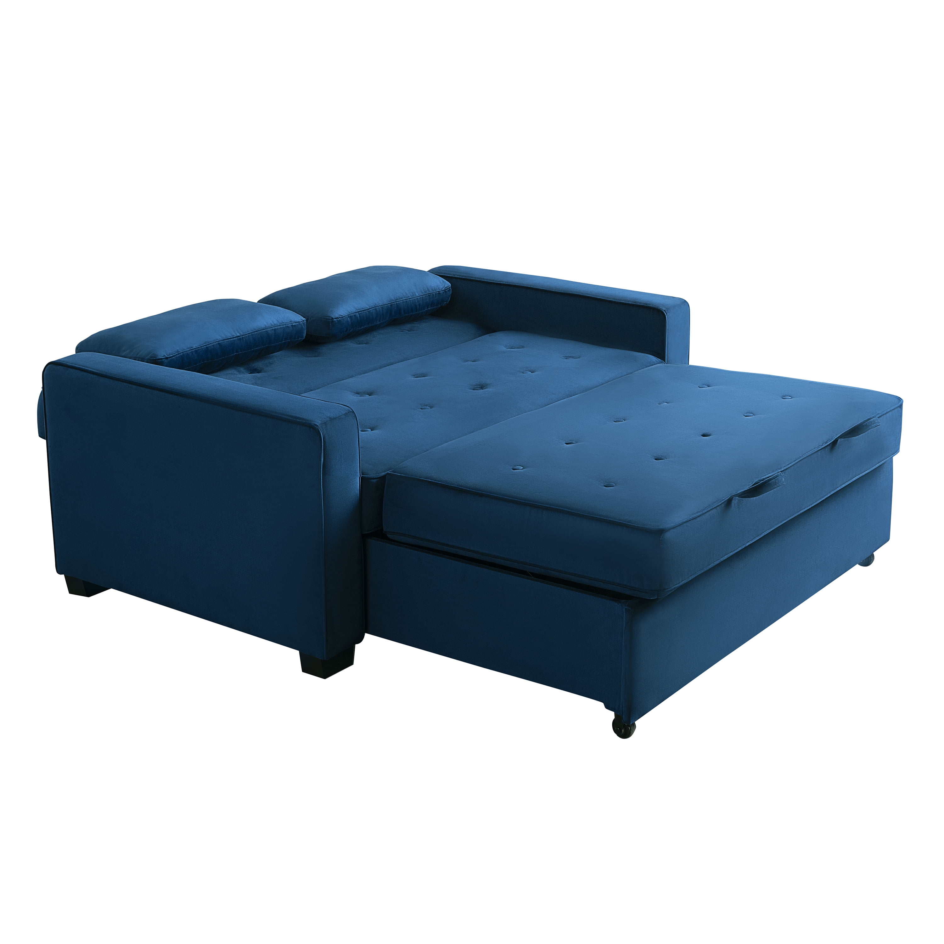 Serta Monroe Modern Convertible Loveseat with Full Size Sleeper, Navy Blue Woven Fabric