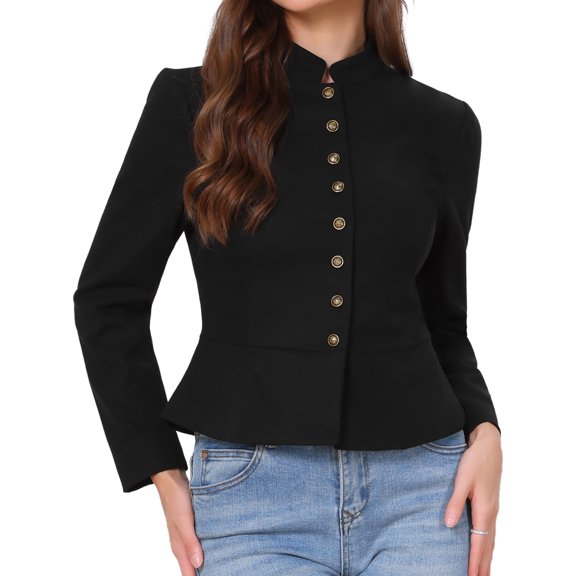 DARING DIVA Women's Blazer Classic Button Stand Collar Blazer XS Black