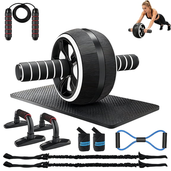 Loaddvni Ab Roller Wheel, 10-In-1 Ab Exercise Wheels Kit with Resistance Bands, Knee Mat, Jump Rope, Push-Up Bar - Home Gym Equipment for Men Women Core Strength & Abdominal Exercise
