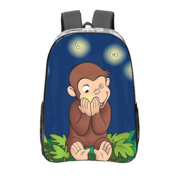 Curious George Clear Backpack 16 Inch Large Capacity PVC Transparent Laptop Bags for Adults, See Through Clear Bookbag for School Sports Work Travel College