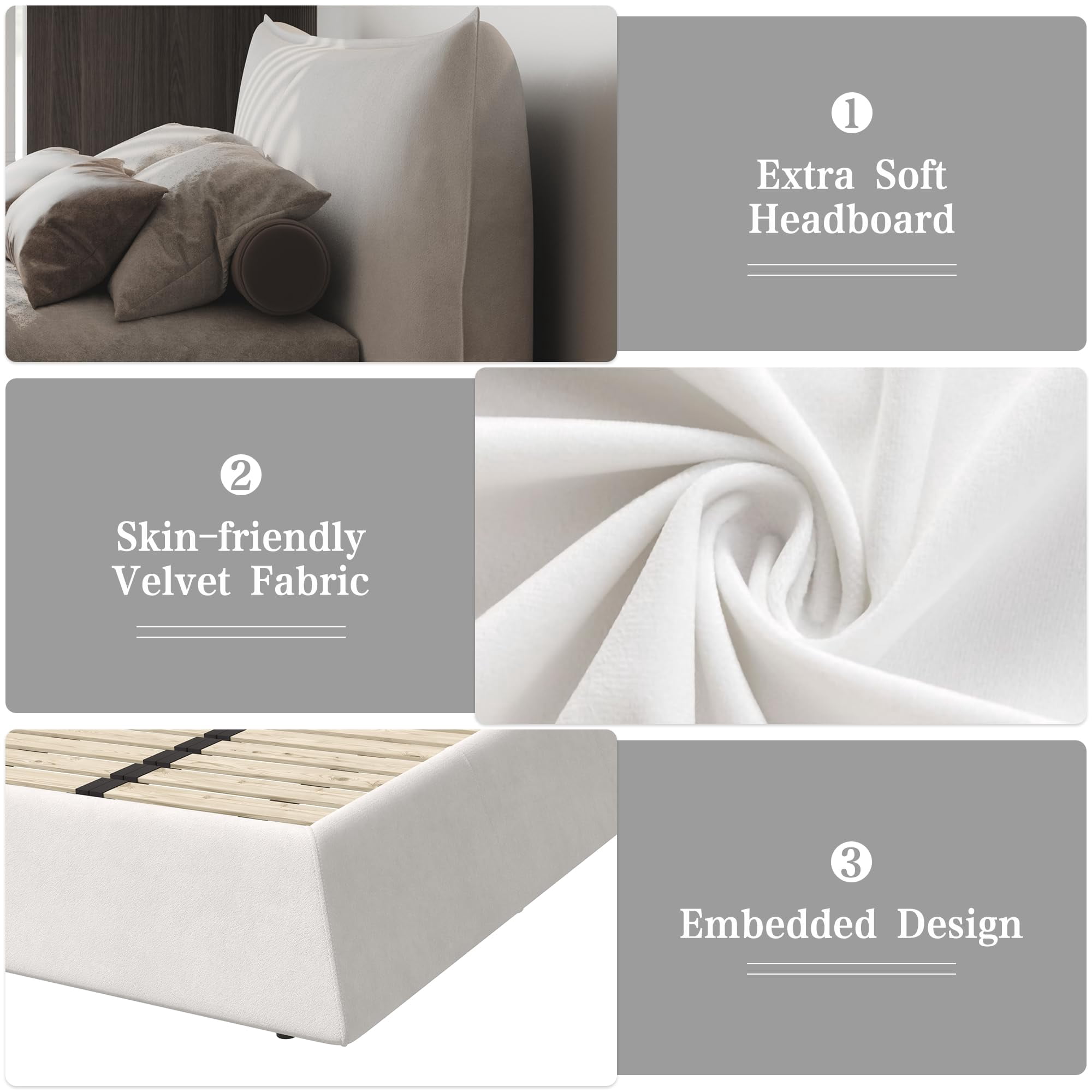 FIRSCOOK Luxury King Upholstered Platform Bed Frame with Headboard for Adults, Beige