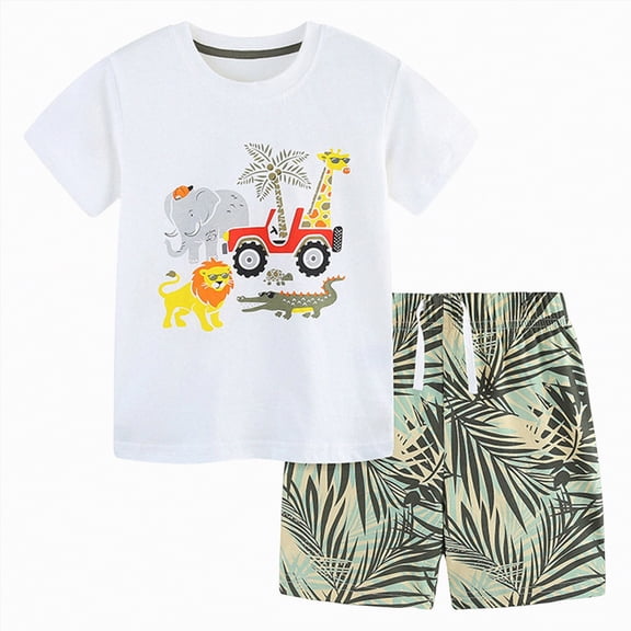KPOPLK Boys Summer Set 2Pcs Outfits Short Sleeve Crewneck T-Shirt Graphic Print and Elastic Waist Shorts Clothes Size 7-8 Years,White