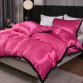 thumbnail image 5 of Move Over Hot Pink Satin Duvet Cover Set King Black Ruffle Pattern Satin Bedding Set No Filling, 5 of 8