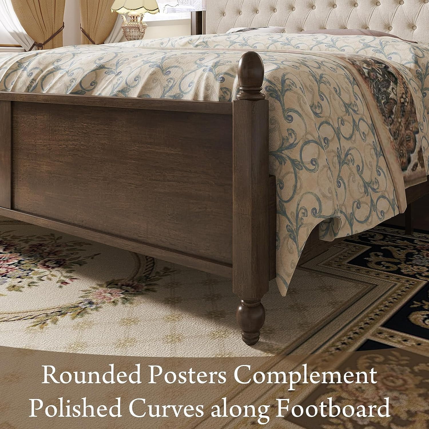 amerlife King Wood Bed Frame with 52.5" Upholstered Headboard, Wood Slat Support, No Box Spring,Walnut