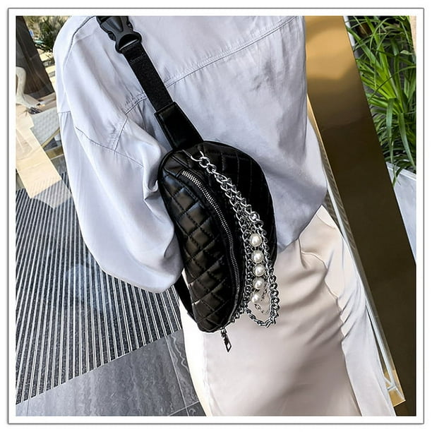 Black Large Leather Fanny Pack Sparkly Waist Bag Quilted Fanny Pack for Women Ladies Designer Hip Purse Belt Pouch Walmart