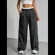 thumbnail image 5 of Pantalones Anchos y Holgados para Mujer, Estilo Palazzo Harén, Informales, A Rayas, con Cintura Elástica y Bolsillos Negro L, 5 of 7
