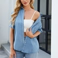thumbnail image 6 of Posijego Women's Denim Shirts Short Sleeve Button down Shirt Collared Casual Summer Tops Womens Clothes, 6 of 7