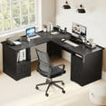 thumbnail image 2 of Uforic 59" L Shaped Desk with Power Outlets,Large Computer Desk with Drawers, Home Office Desk,Black, 2 of 8