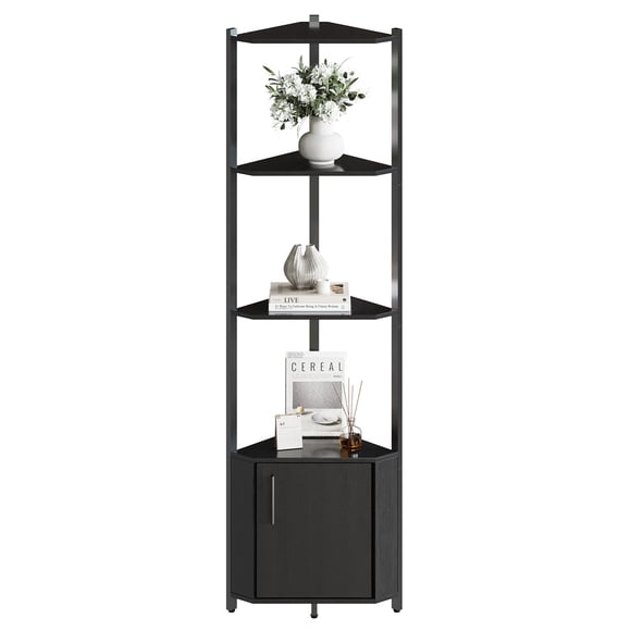 QinaQin Repisa esquinera de 5 niveles y 57 pulgadas, con estructura metálica y repisas de madera, ideal para sala, cocina, baño o recámara
