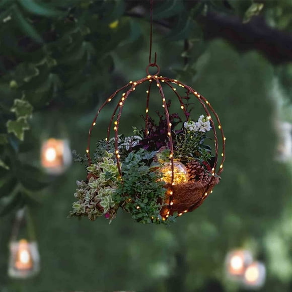 Dvkptbk Christmas Hanging Basket Ornaments Christmas LED String Lights for Indoor/Outdoor Rustic Farmhouse Hanging Flower Pot Nut Berry Front Door Garden Terrace Xmas Tree Decorations