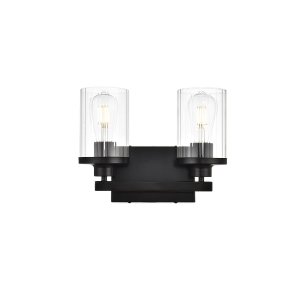 Living District Saanvi 2-Light Iron & Glass Bath Sconce in Black/Clear
