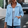thumbnail image 2 of HappyYEE Women’s Lapel Zip Jacket - Drawstring Long Sleeve Coat Tops with Pockets - Loose Fall Daily Casual Outerwear, 2 of 9
