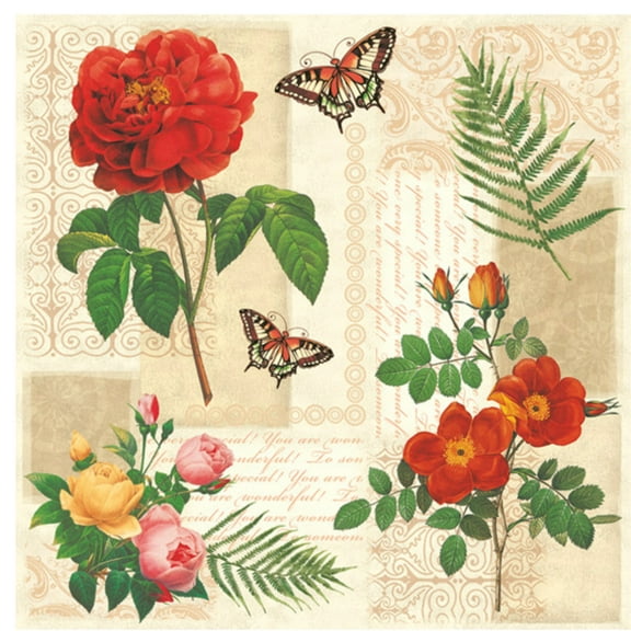 Keep Unique Decorative Floral Paper Napkins, Decoupage Napkins, Pack of 20, Red Rose Napkins