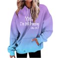 thumbnail image 1 of Sweat à Capuche pour Femmes Mode Dégradé Imprimé Lettres Col Rond Manches Longues Pull à Capuche Poches Haut Décontracté Chandails en Molleton à Capuche avec Cordon, 1 of 3