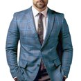 thumbnail image 2 of Joernso Men Suit Coat Formal Business Style Slim Fit Plaid Print Long Sleeve Single Button Closure Mid Length Straight Cardigan Work Office Coat, 2 of 8