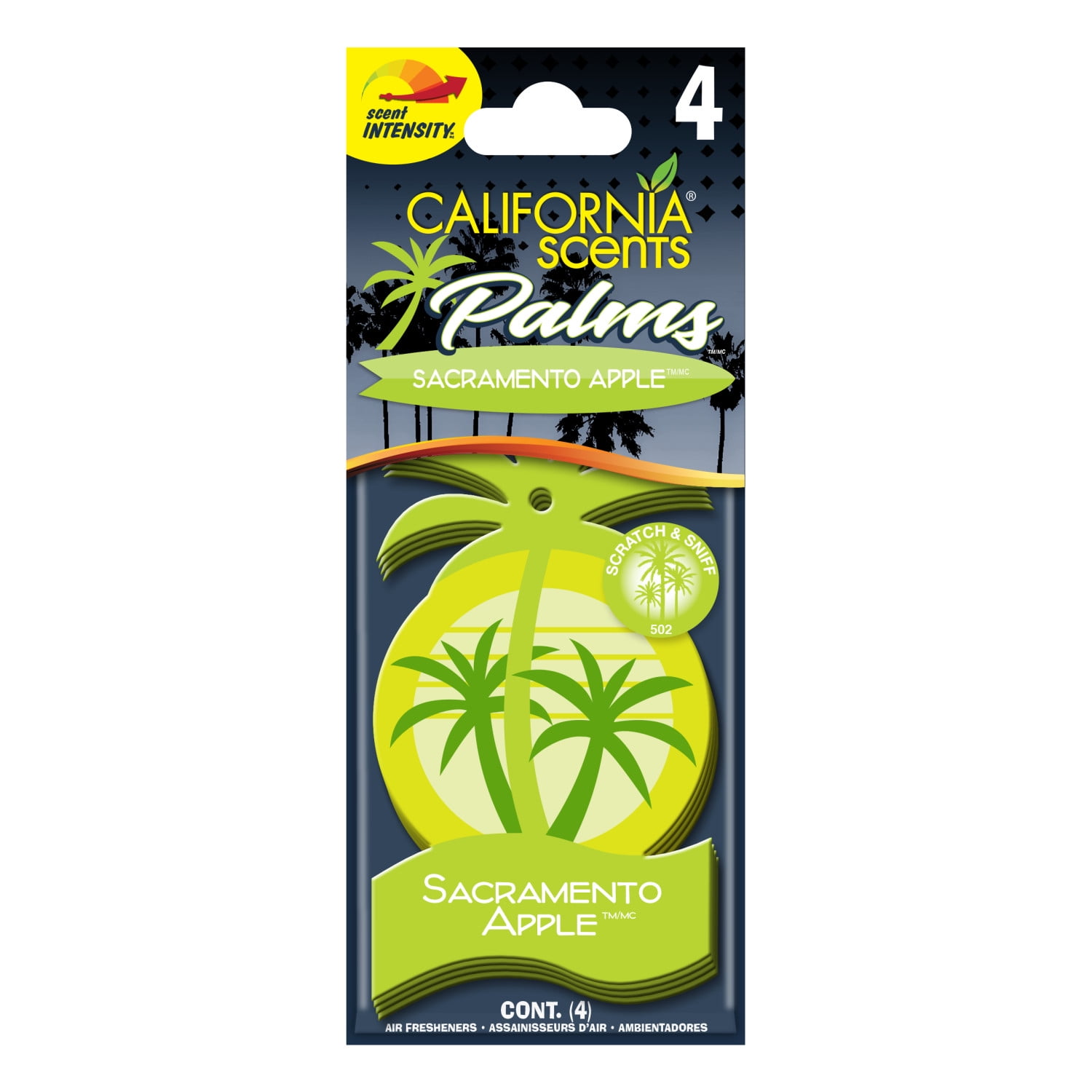California Scents Hanging Palms Car Air Freshener (Sacramento Apple Scent, 4 Pack)