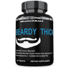 BEARDY THICK Beard Hair Growth Supplement. B7 - Biotin 10000 Mcg, Keratin, Collagen, Silica, and 36 More. Regrow Thicker Facial Hair.