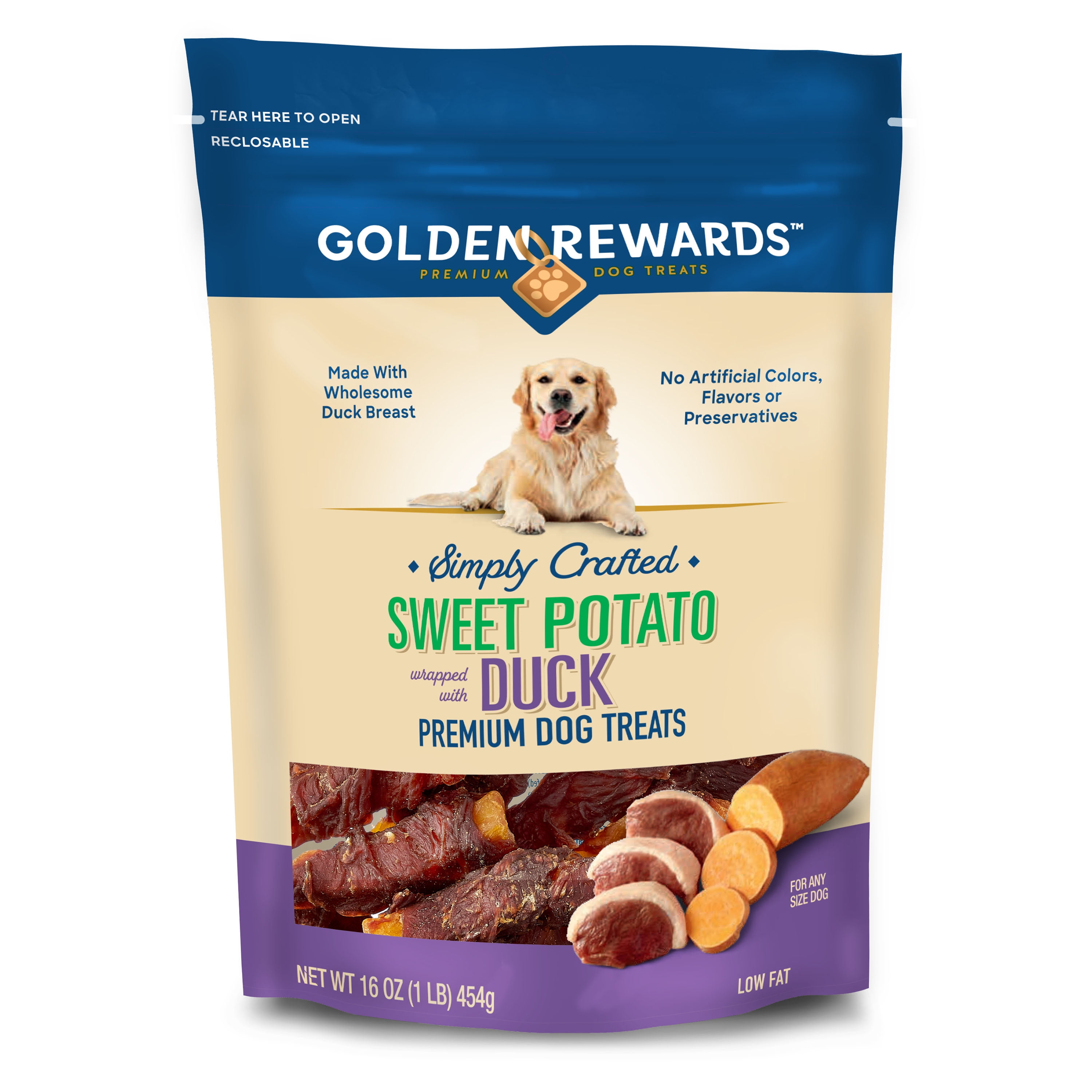 Golden Rewards Sweet Potato Wrapped with Duck Flavor Dry Treats for All Dogs,  16 oz 