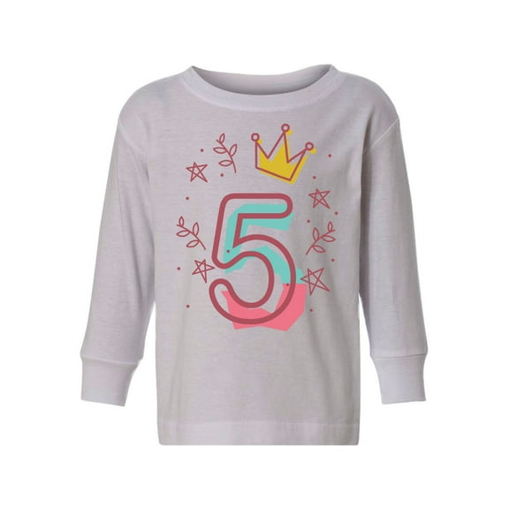 Awkward Styles 5th Birthday Toddler Long Sleeve Shirt I'm Five Cute Crown Pink Kids T-Shirt