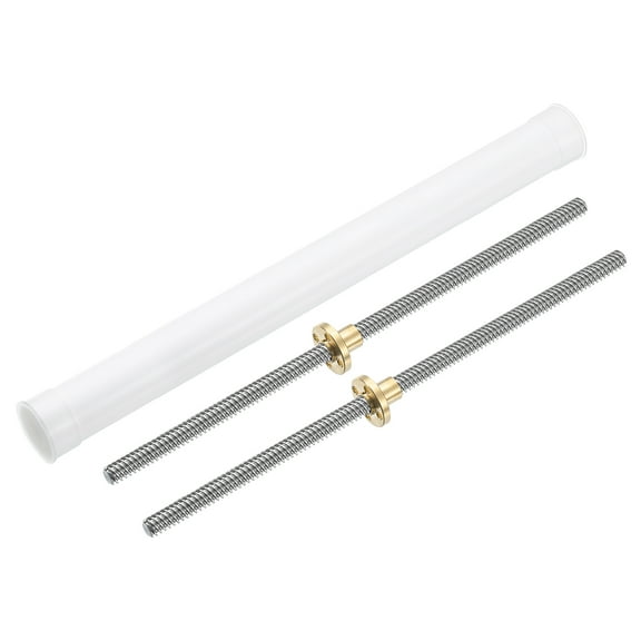 2Pcs 280mm Tr8x8 Screw with Brass Nut (Acme Thread, 2mm Pitch, 4 Starts, 8mm), 304 Stainless Steel Screw bar Printer Upgrade Parts with Plastic Packaging Tube, Silver