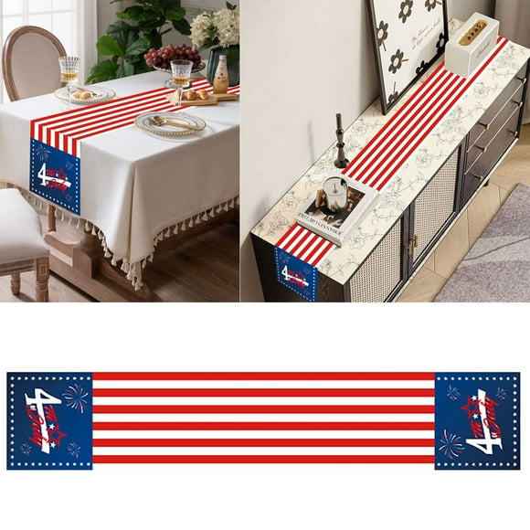 Boovnll Table Runner, Independence Day Table Flag Living Room Tea Table Festival Linen Star Stripe Decorative Table Cloth 185X35Cm, Table Runners, Table Decor, Coffee Table Decor